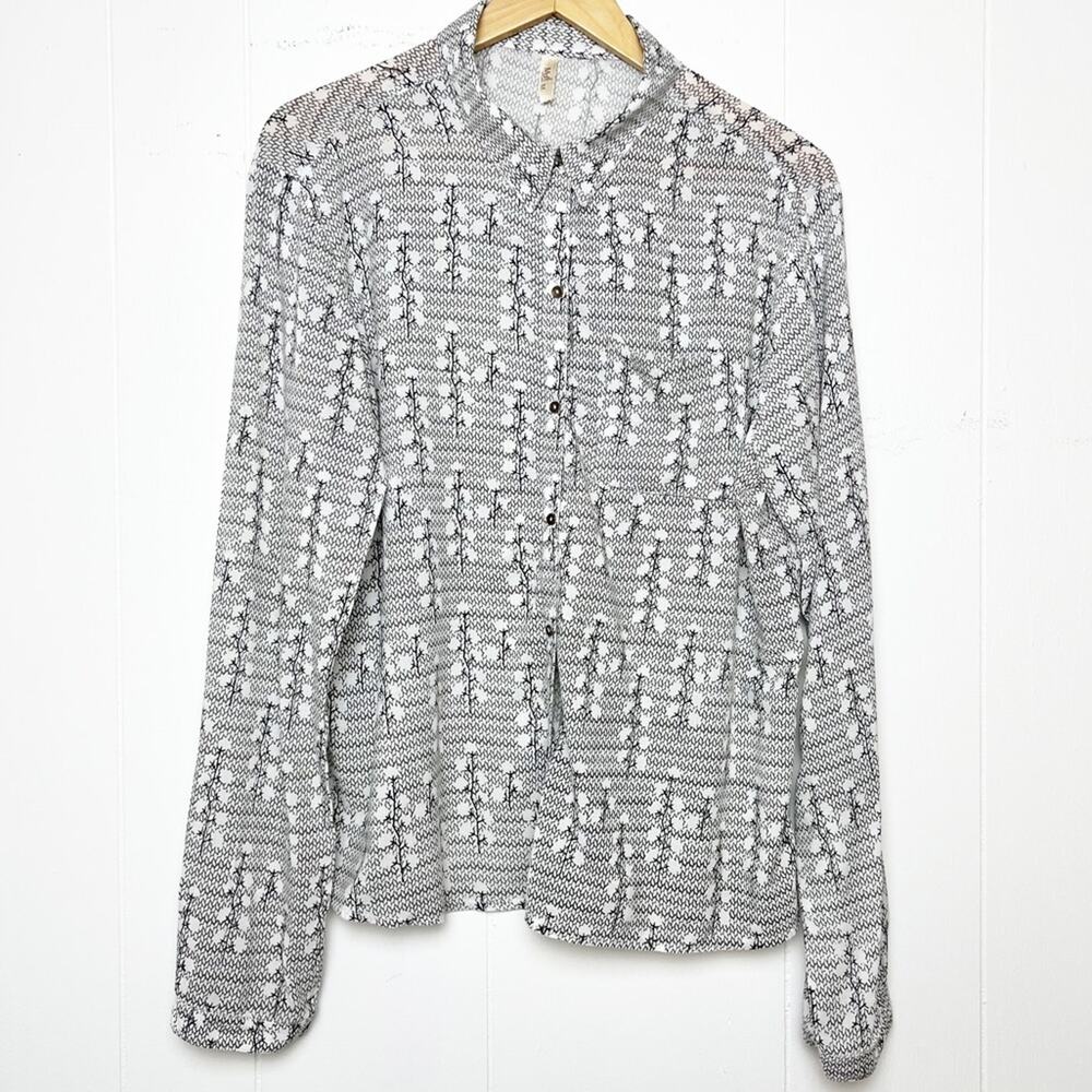 Moft Black & White Floral Print Button Up Blouse Women’s Size Medium